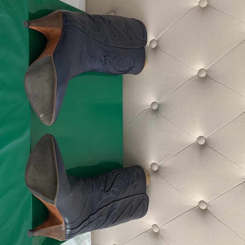 Navy blue western style heeled boots - Picture 7 of 9